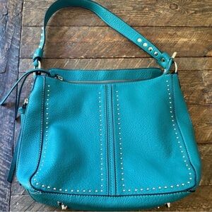 Women’s Teal Studded Leather Shoulder Bag